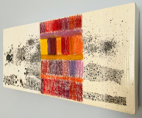 Depletion and Abundance right - Mixed Media on glazed Ceramics - 2025 - 17.5 x 37 x 4 cm